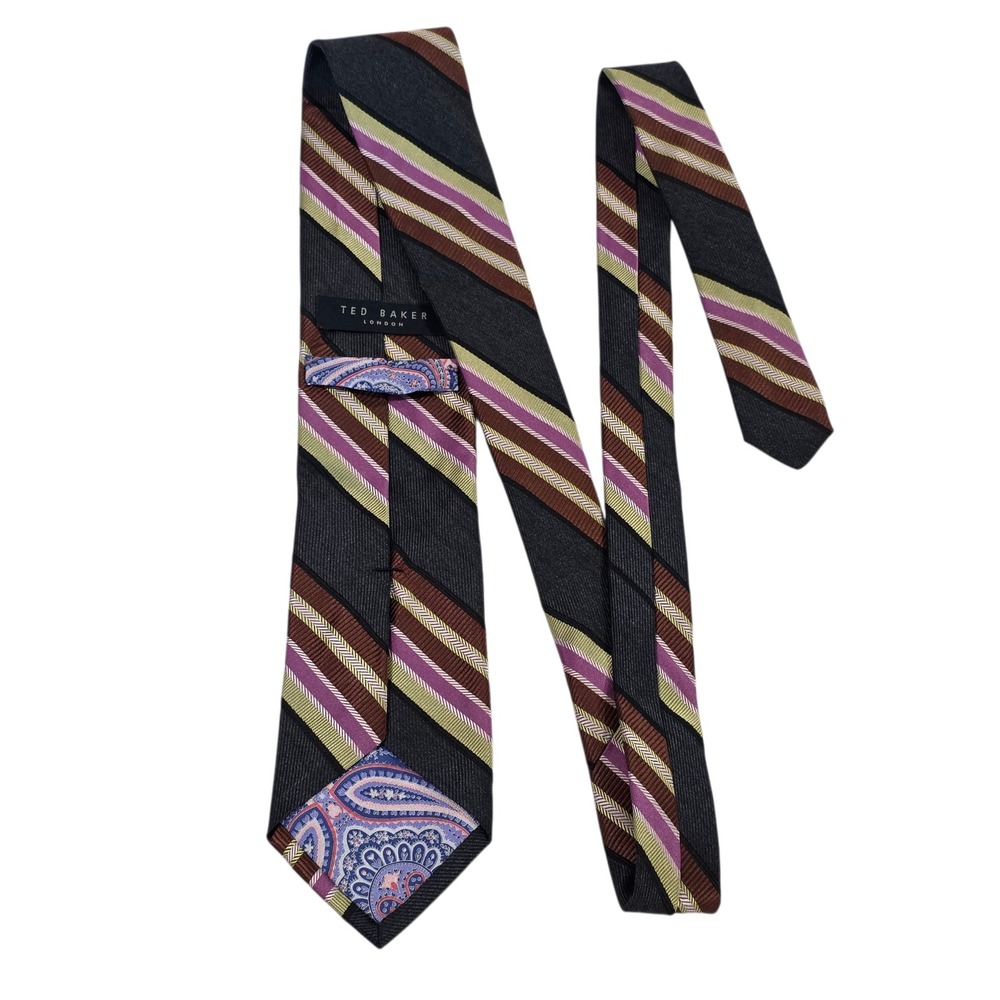 Ted Baker Mens Necktie Multicolor Striped Silk USA‎ Knotted Luxury Designer Suit